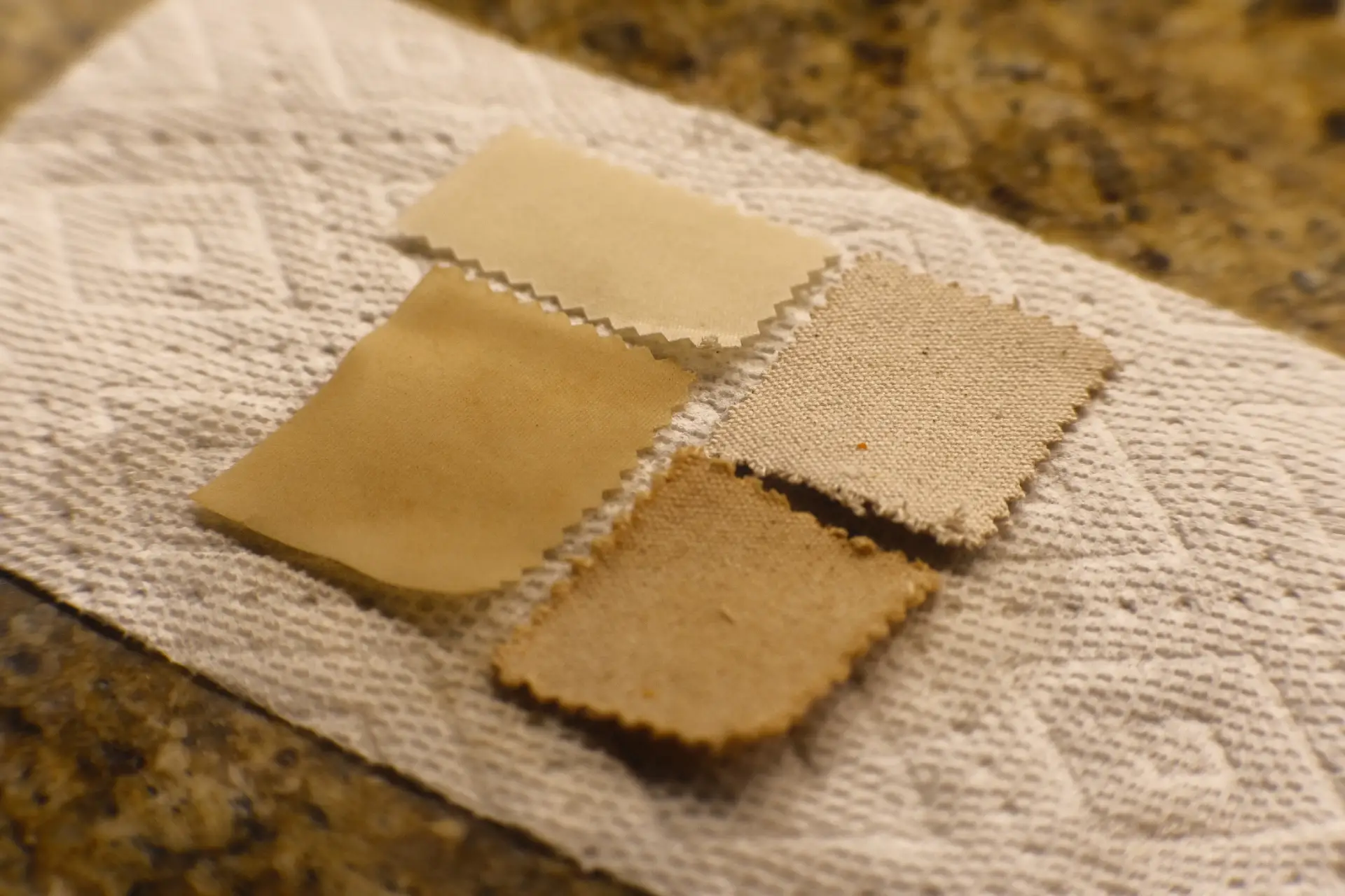 Coffee-dyed fabric samples