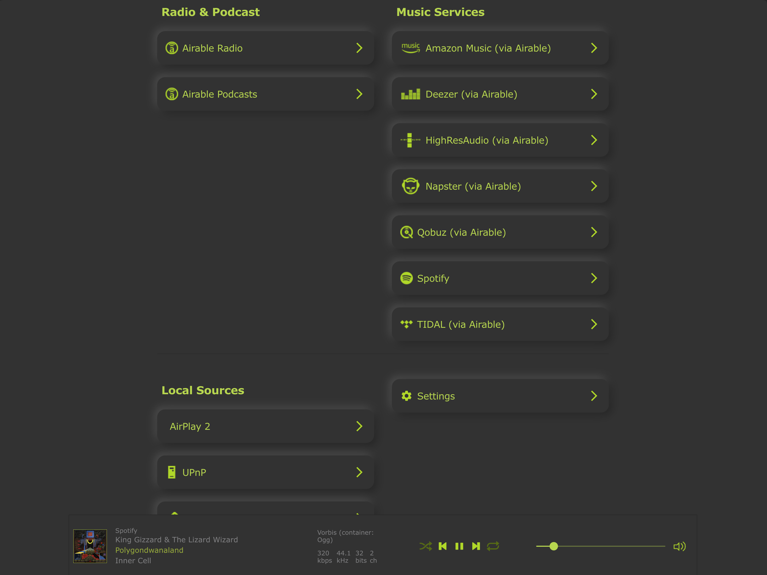 The speakers’ web interface